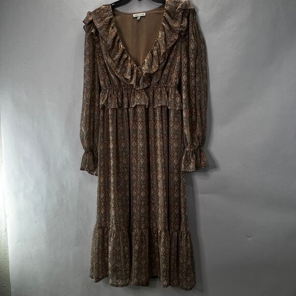 Moon River Dresses & Skirts - Moon River Cottegecore Ruffle Sleeve Maxi Dress Cinched Waist Neutral Size M